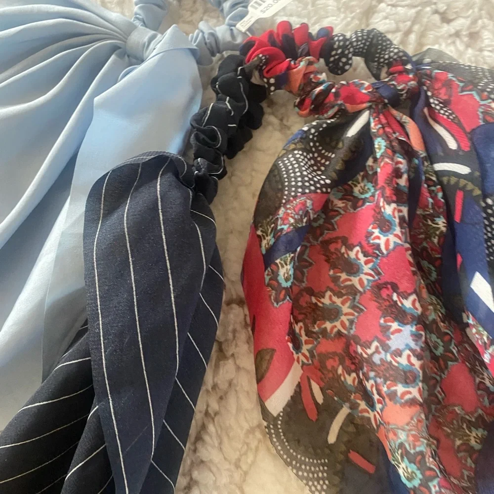 Set Of Three Womens Girls Hair‎ Handkerchief Combo Pinstripe Floral Work Casual